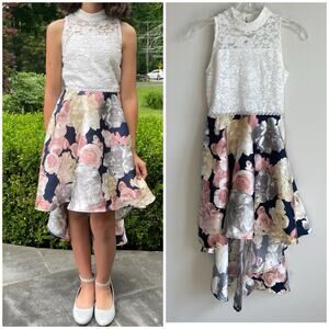 Speechless Girls 14 Formal Dance Pageant High Low Floral Lace Gown Dress